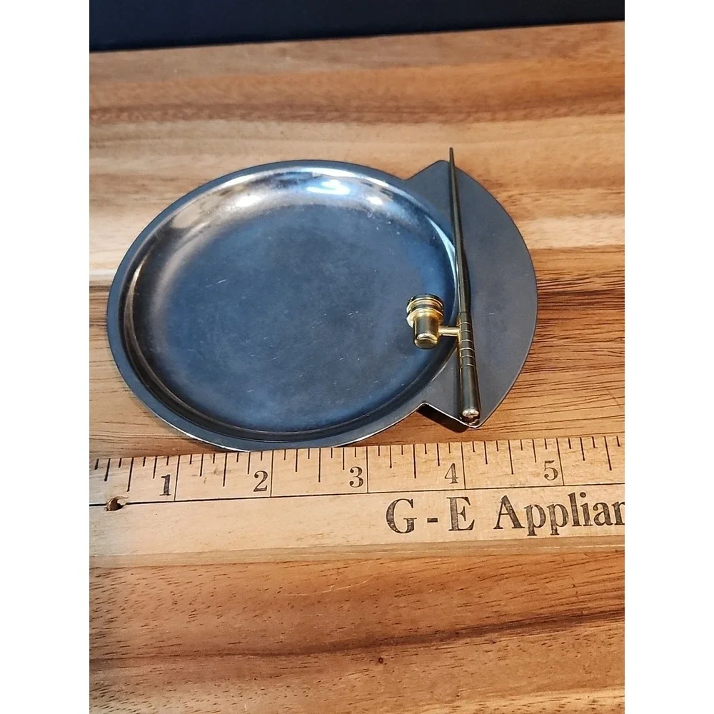 Vintage Coin Dish, Trinket Dish Ash Tray Metal Gold Fishing Pole Table Decor
